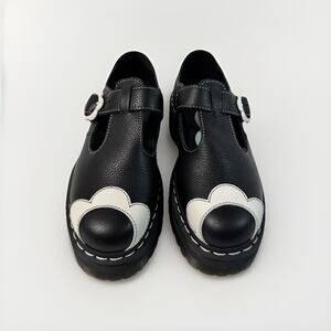 Dr. Martens Bethan Floral Pisa Mary Jane Platform Shoes Black White Leather Sz 8